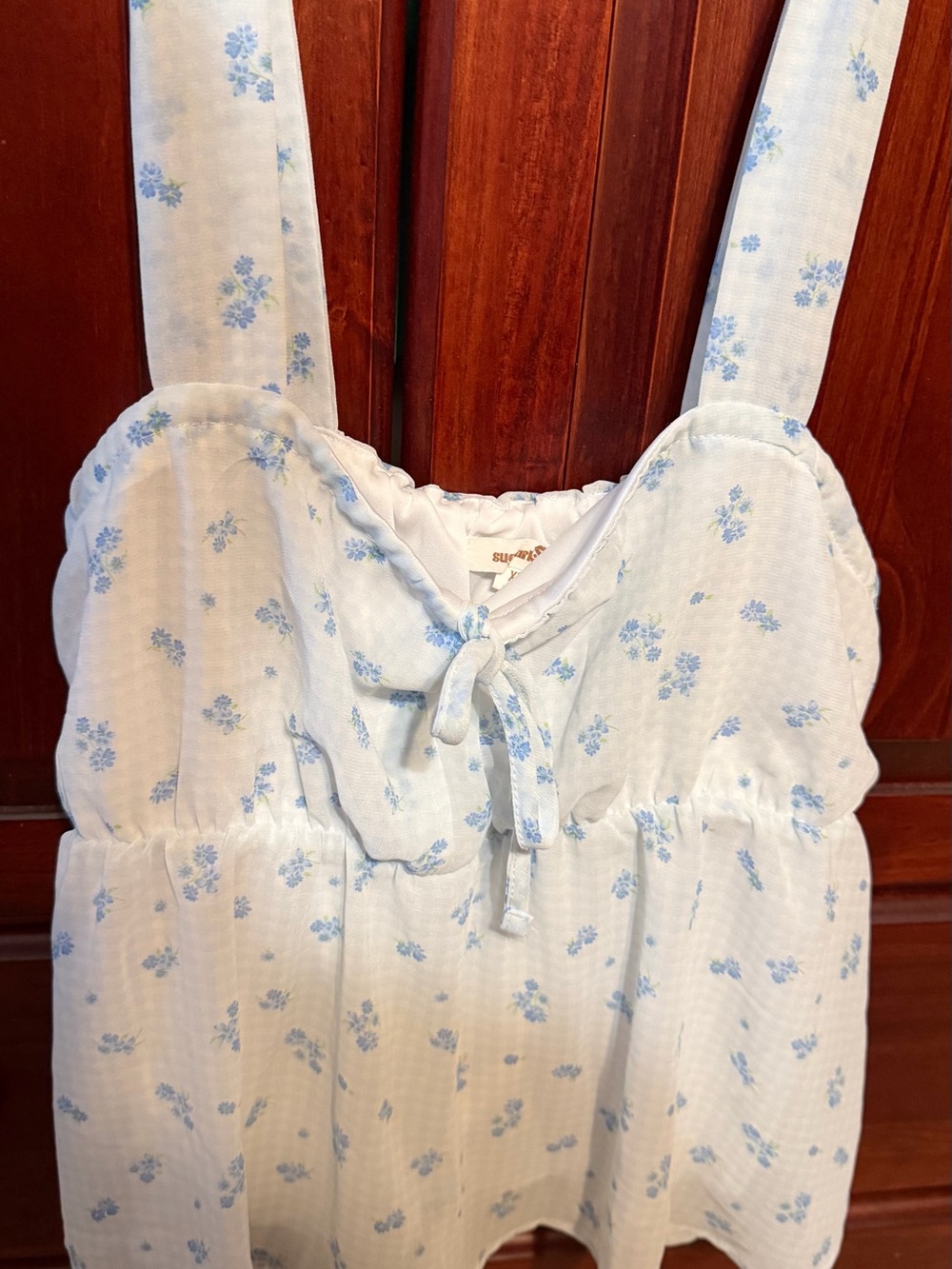 Sugarlips Light Blue Floral Tie-Front Tank Top, Size XL - Picture 2 of 4